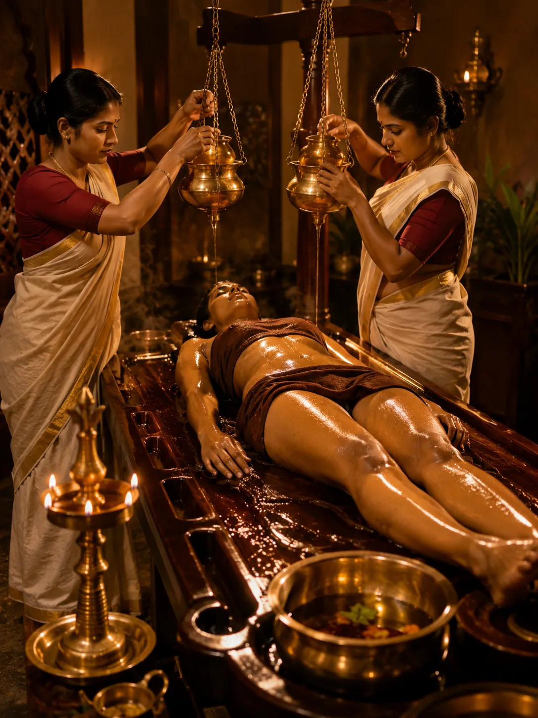 Sarvangadhara full body warm medicated oil pouring treatment with gentle massage at Seth Arana Ayurveda