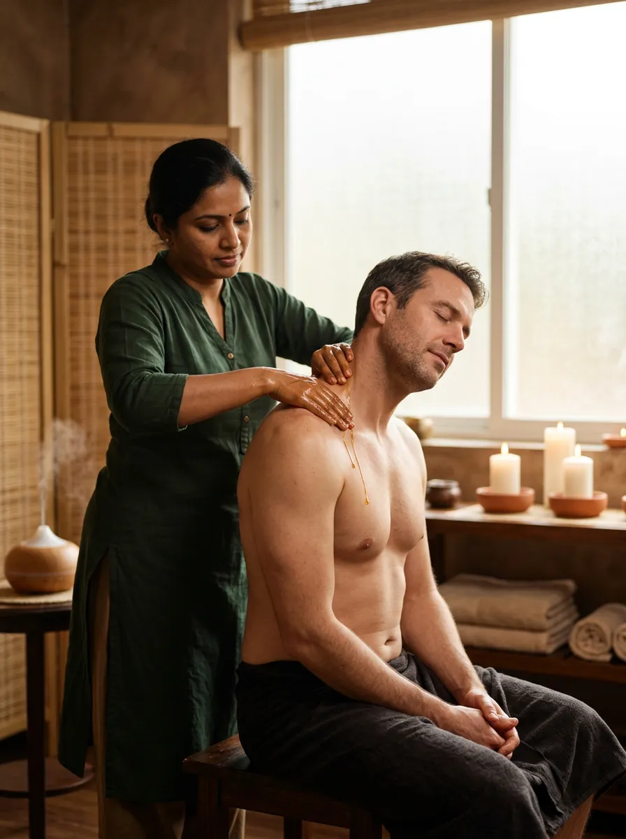 Ayurvedic neck and shoulder massage therapy for pain relief and stress reduction at Seth Arana